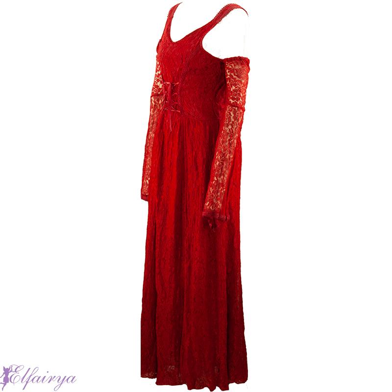 Rotes Kleid mit Spitzenärmeln